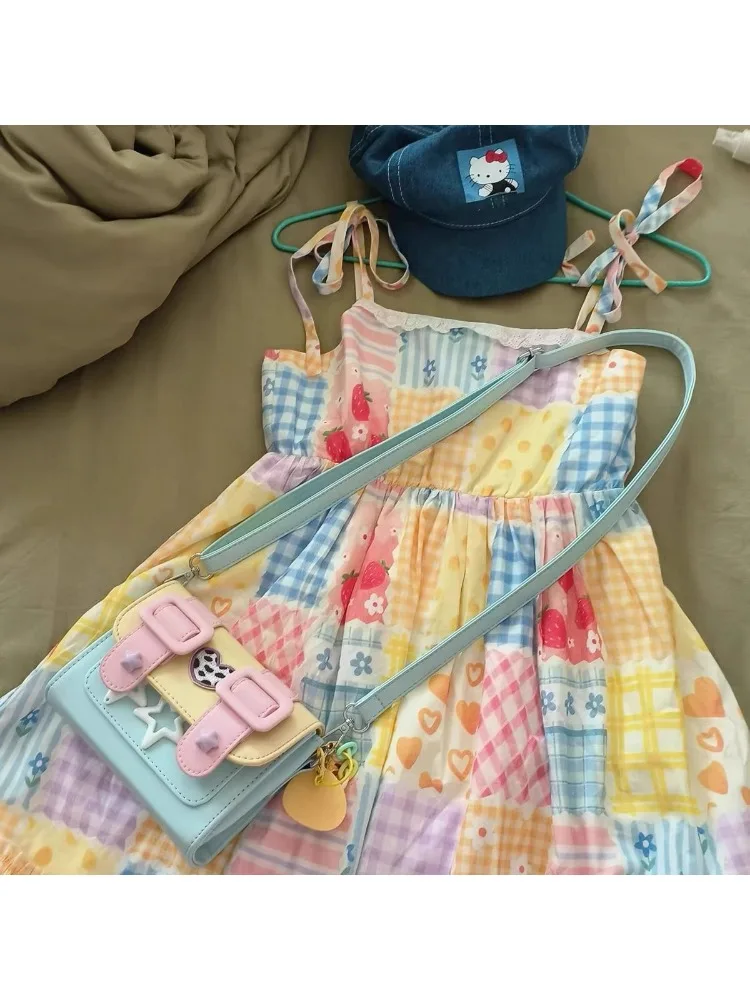 ญี่ปุ่นหวานดอกไม้ชุดกระโปรงผู้หญิงฤดูร้อน Preppy สไตล์เอว A-Line Ruffled ชุดเดรสแขนกุดชายหาด Vestidos