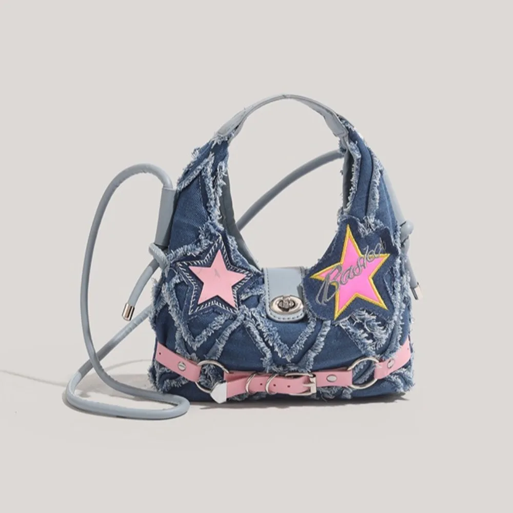 Bolso cruzado Retro Y2K con estrella rosa, bolso vaquero Harajuku Spice Girl, bolso de hombro estético que combina con todo, bolso de viaje