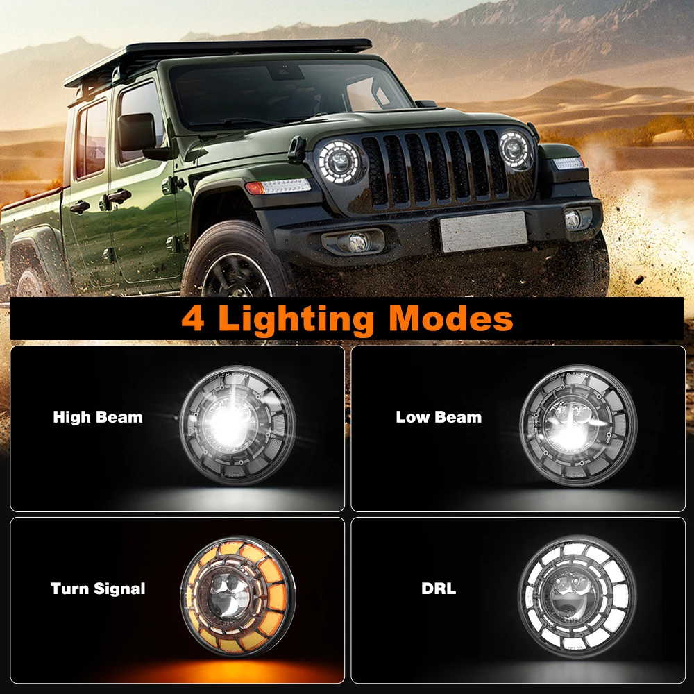 DOT DRL 7 Zoll runder, versiegelter Faros-LED-Scheinwerfer mit Hi-Lo-Beam-Blinker, Arbeitsscheinwerfer für Jeep Wrangler Cherokee XJ YJ MJ JK