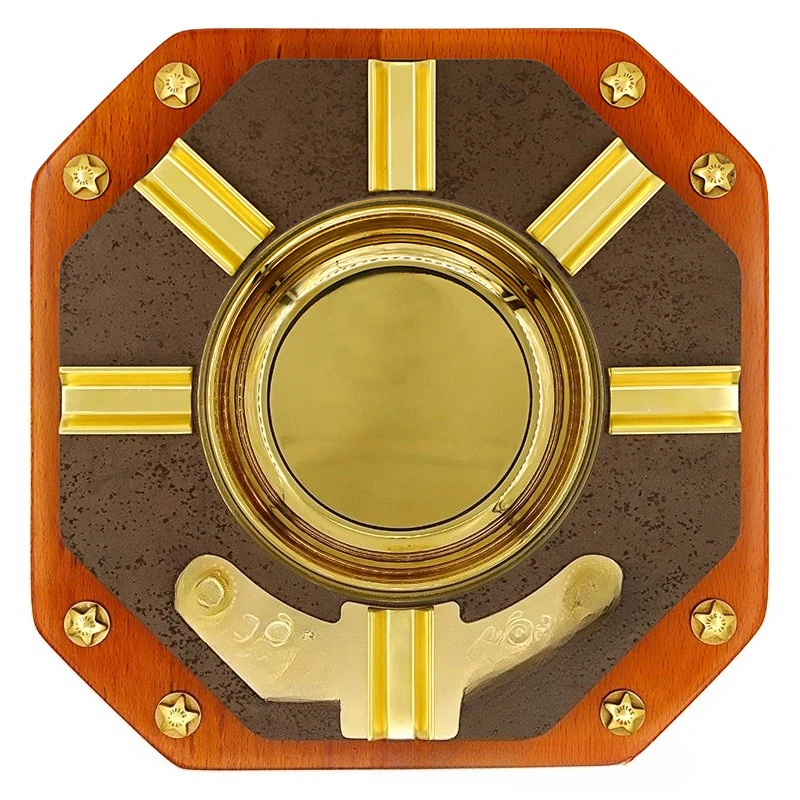 

Five-slot brass solid wood slate large cigar ashtray retro