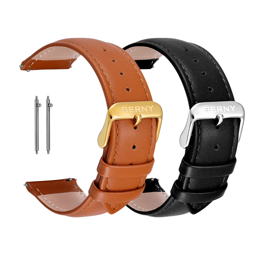 

Кожаный ремешок для часов BERNY, ремешки для часов 14/16/18/20/22 мм, гигроскопические и дышащие ремешки для часов высокого качества