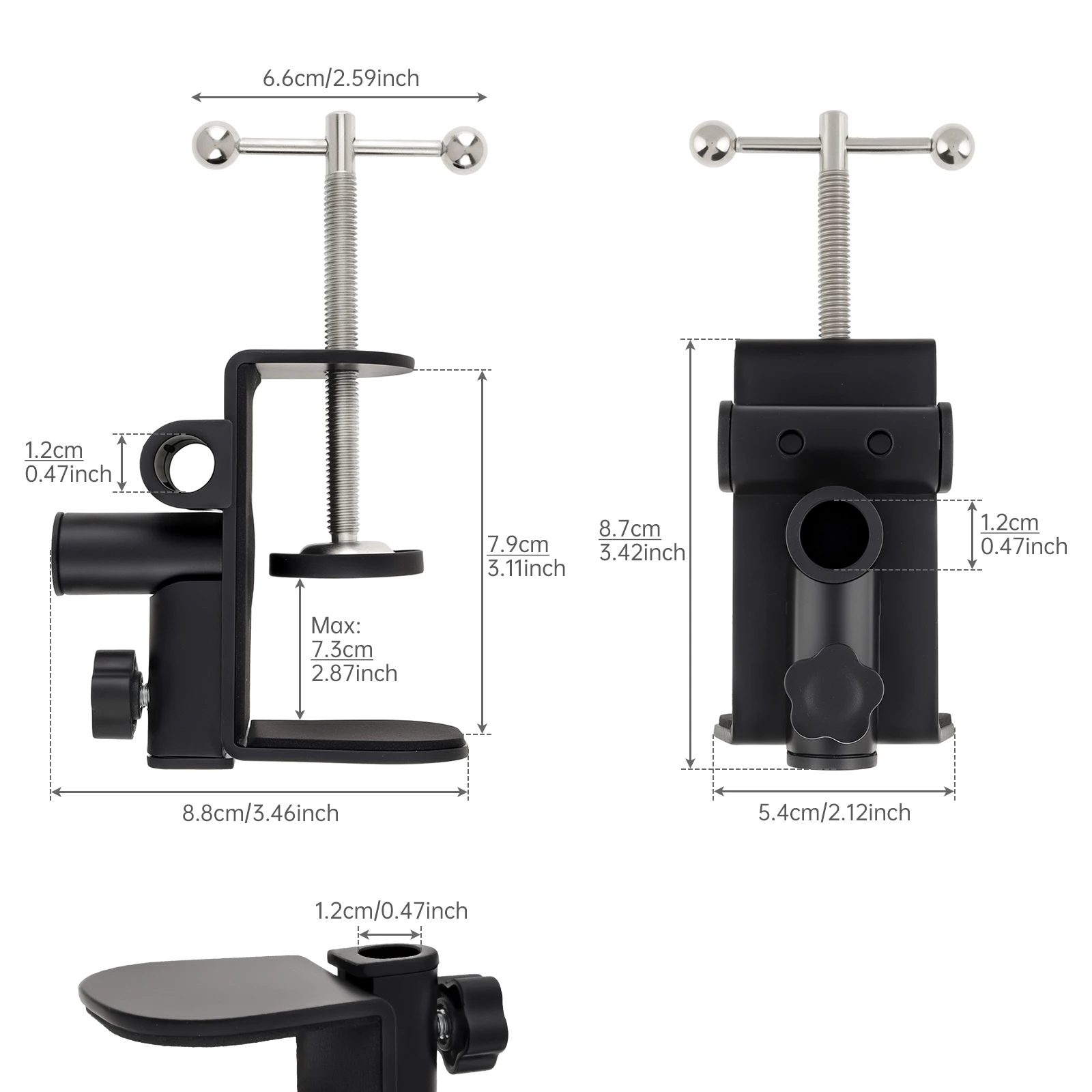 70mm Metal Fixing Bracket Clamp 3-IN-1 Table Mount Clamp Universal Desk Clamp for Swing Arm Desk Lamp / Microphone Stand