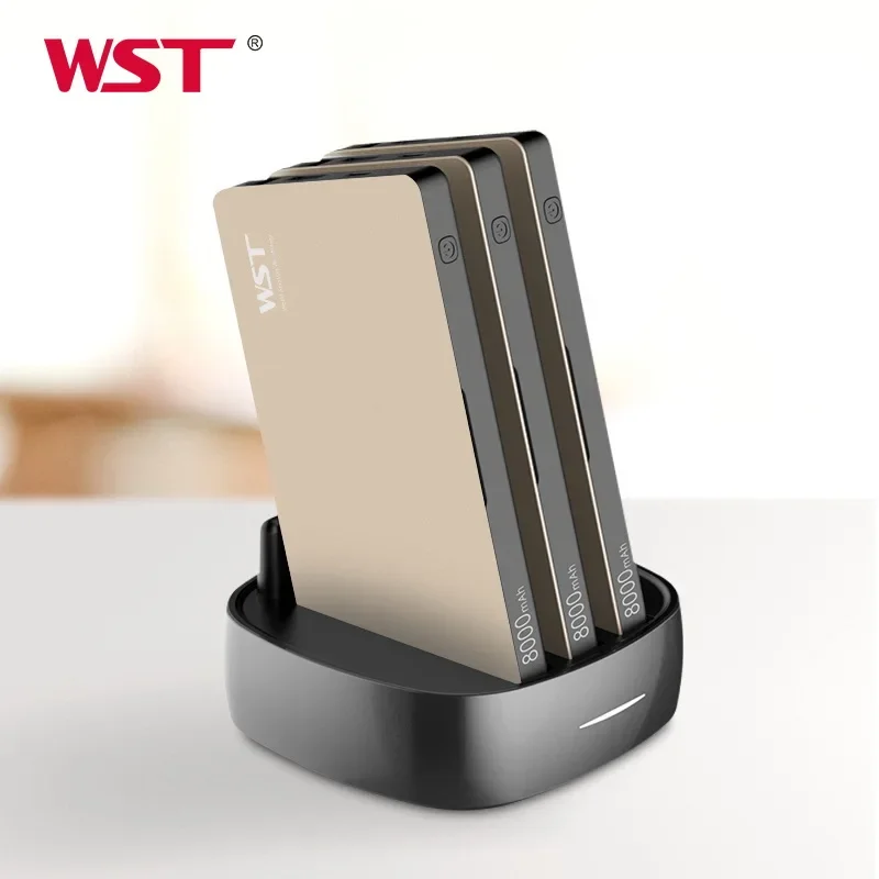 WST Hot sell built in cable power bank 3 sets 8000mAh type-c powerbank docking station for restaurant home office