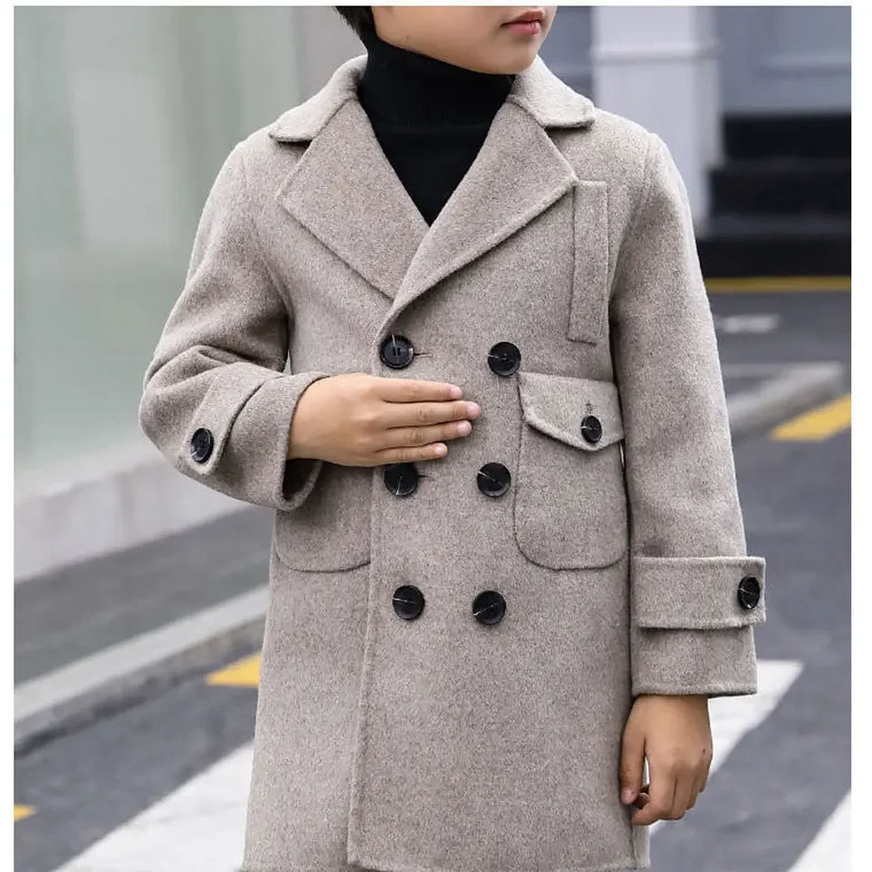 Fashion Children Windbreaker Jacket Coats For 3 4 6 8 10 12 14 Yrs Teens Boy Winter Autumn Trench Coat Wool Kids Boys Outerwear