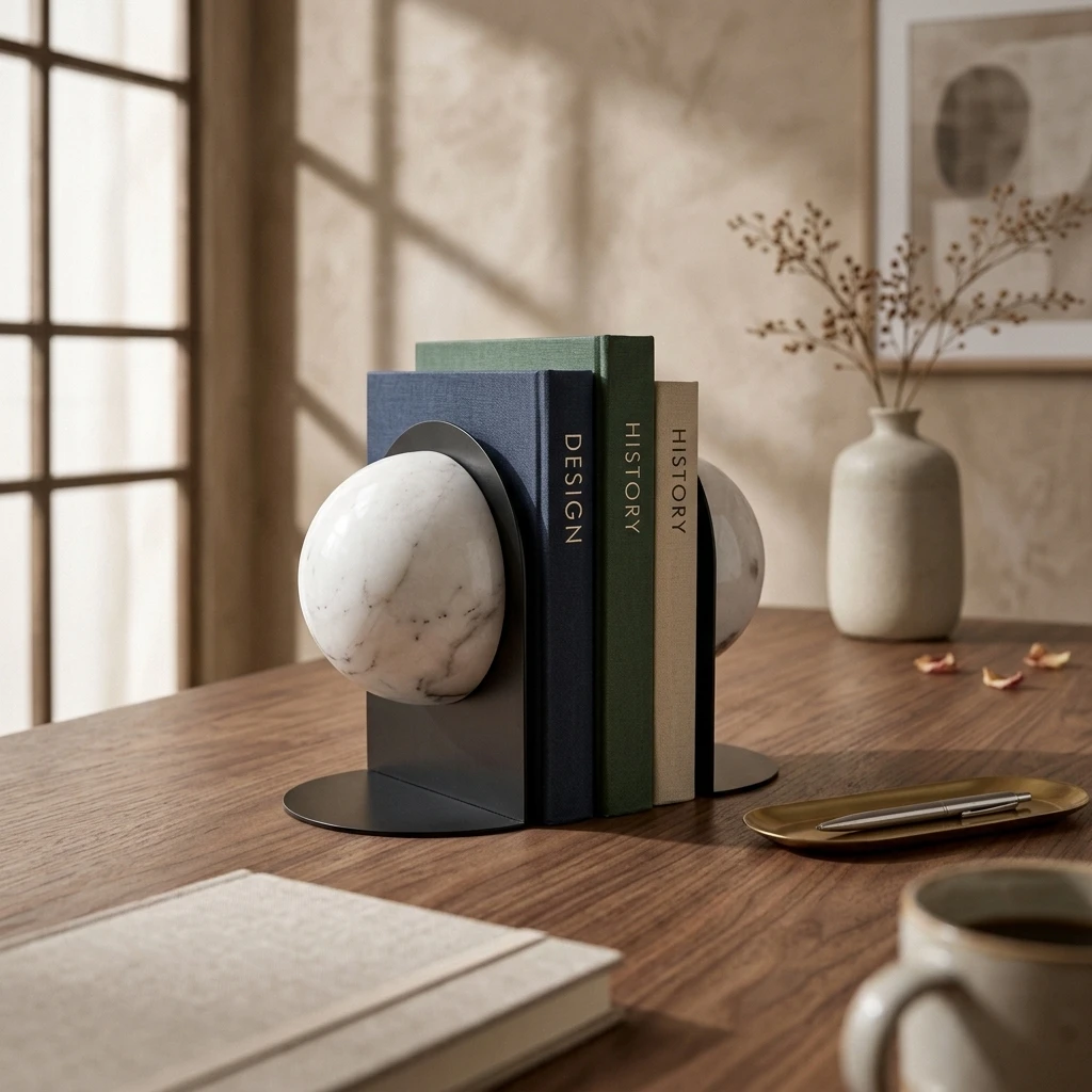 round-bookends-with-marble-sphere-decorative-marble-bookends-with-metal-base-bookend-set-luxury-heavy-duty-for-readers