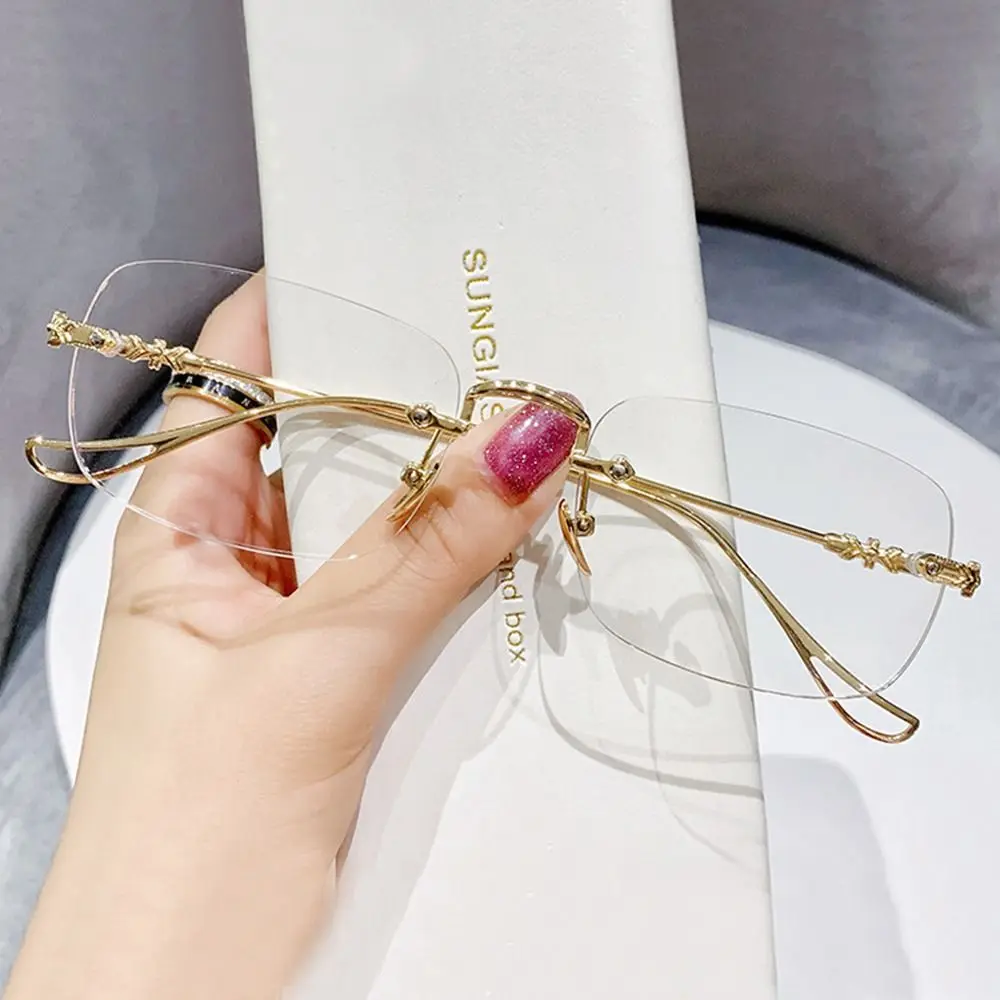 Fashion Reading Glasses Women Men Urltra-Light Rimless Diamond Cutting Presbyopia Eyeglasses Anti Blue Light Eyewear +1.0 ~ +4.0