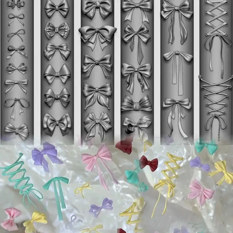 1Pcs Silicone Bow Nail Art Mold Bowknot Style High Transparent 3D Nail Template Nail Charm DIY Manicure Mold Stencil Tool