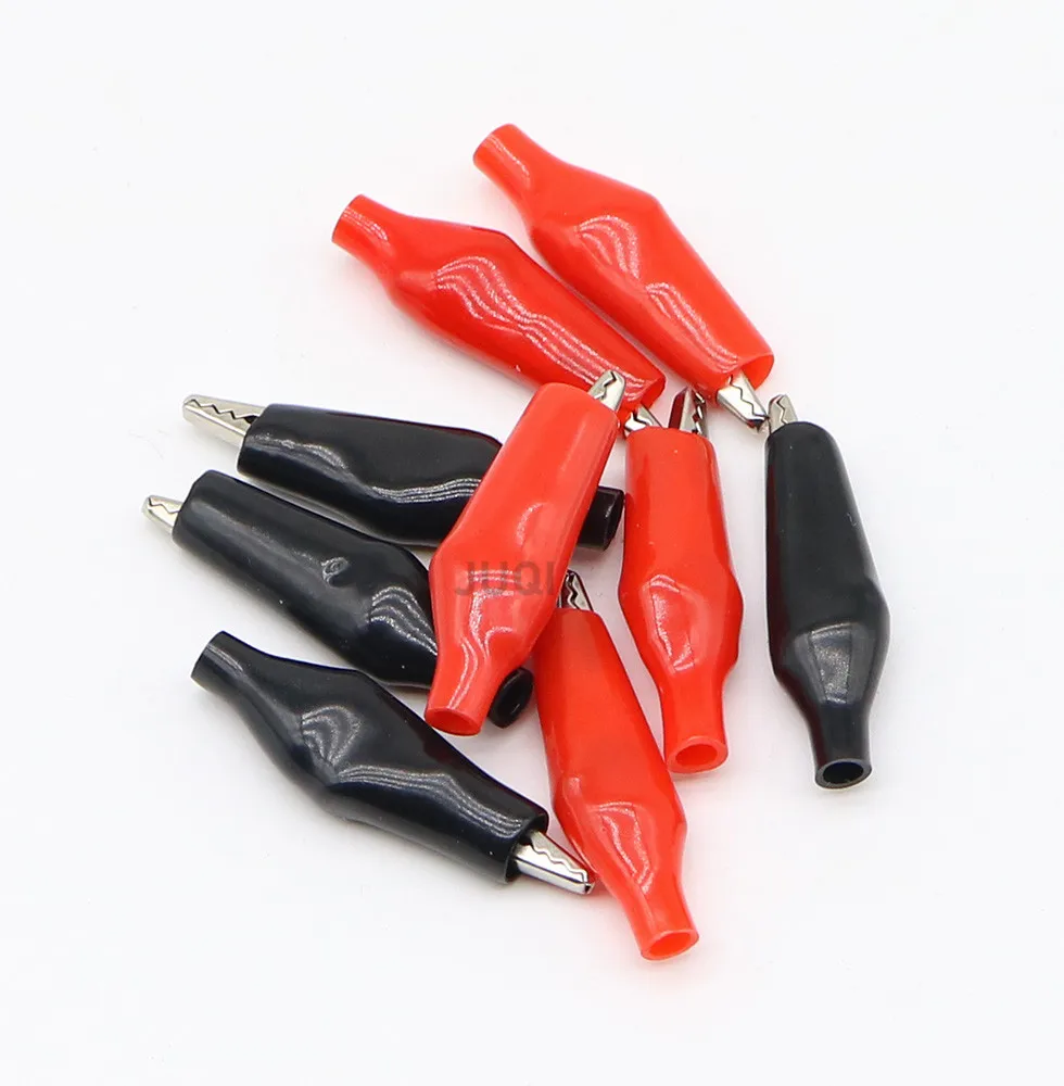 10pcs/lot Insulated Crocodile Clips Plastic Handle Cable Lead Testing Metal Alligator Clips Clamps 28mm 35mm 45mmLength