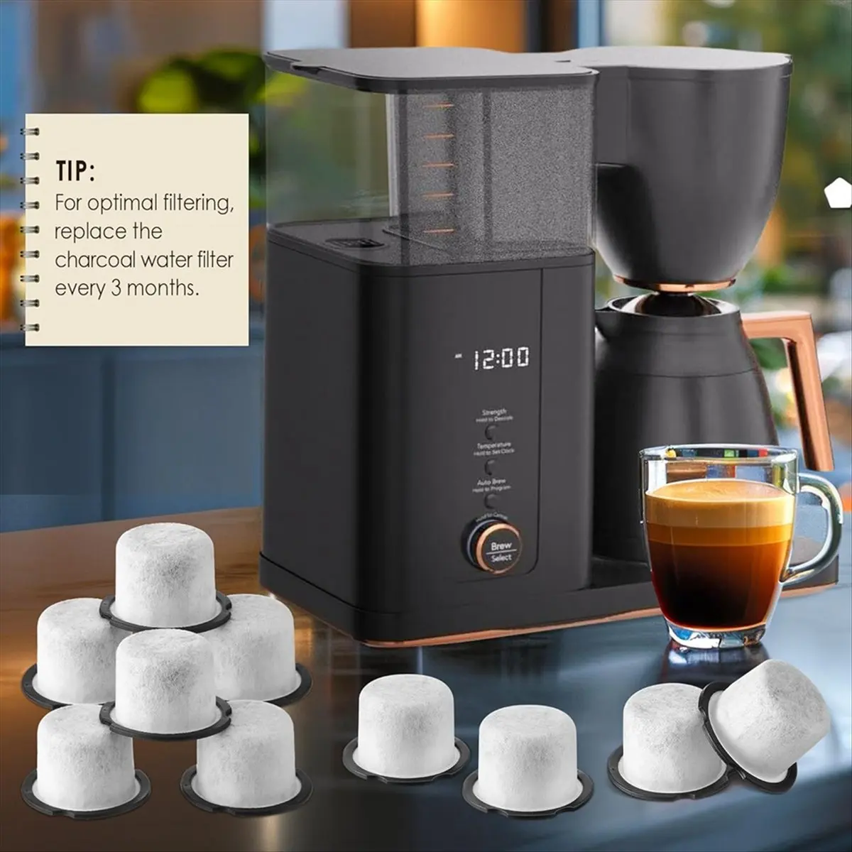 A36R Coffee Water Filter Replacement for Cafe and Grind & Brew Machine Charcoal Coffee Filter Cartridges 10PCS