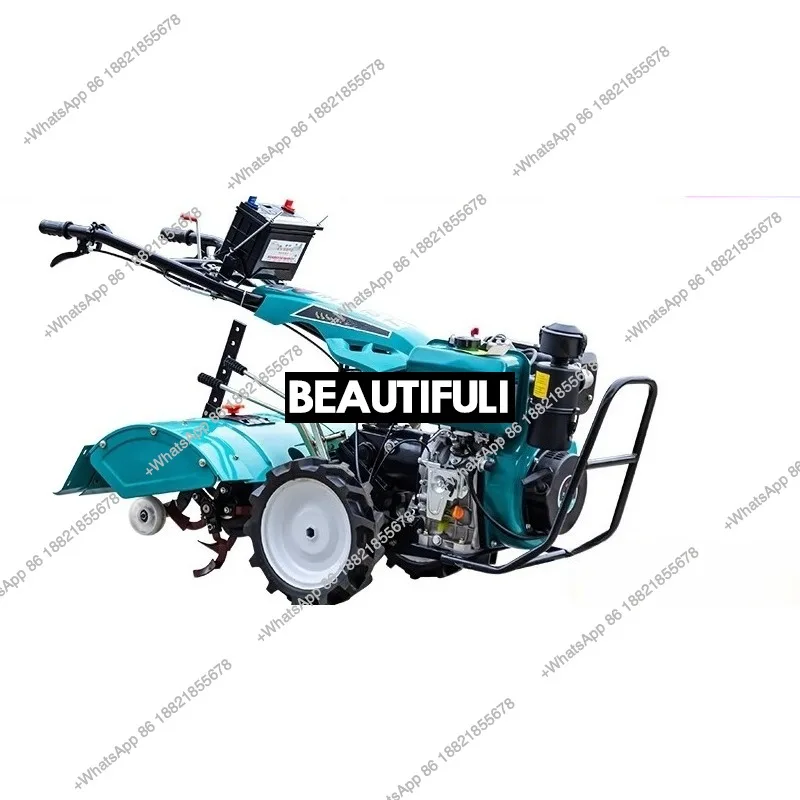 Micro-tiller with direct connection, two wheels, four-wheel drive, diesel engine with full gears, rotary tiller