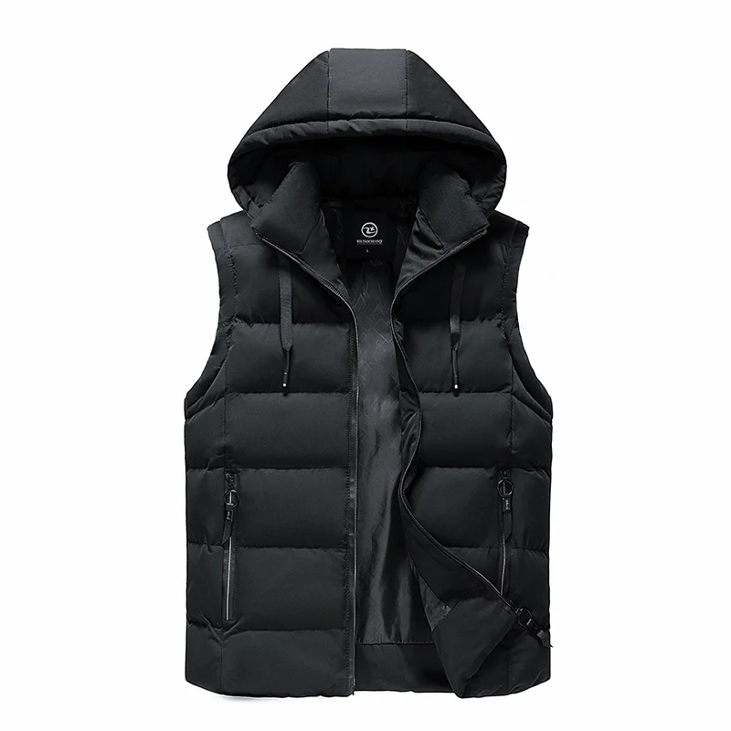 Hooded Down Vest Windproof Neck Warmth Practical Wear Simple Design Solid Color Fashion Allpurpose Style Fabric Comfortable Coat