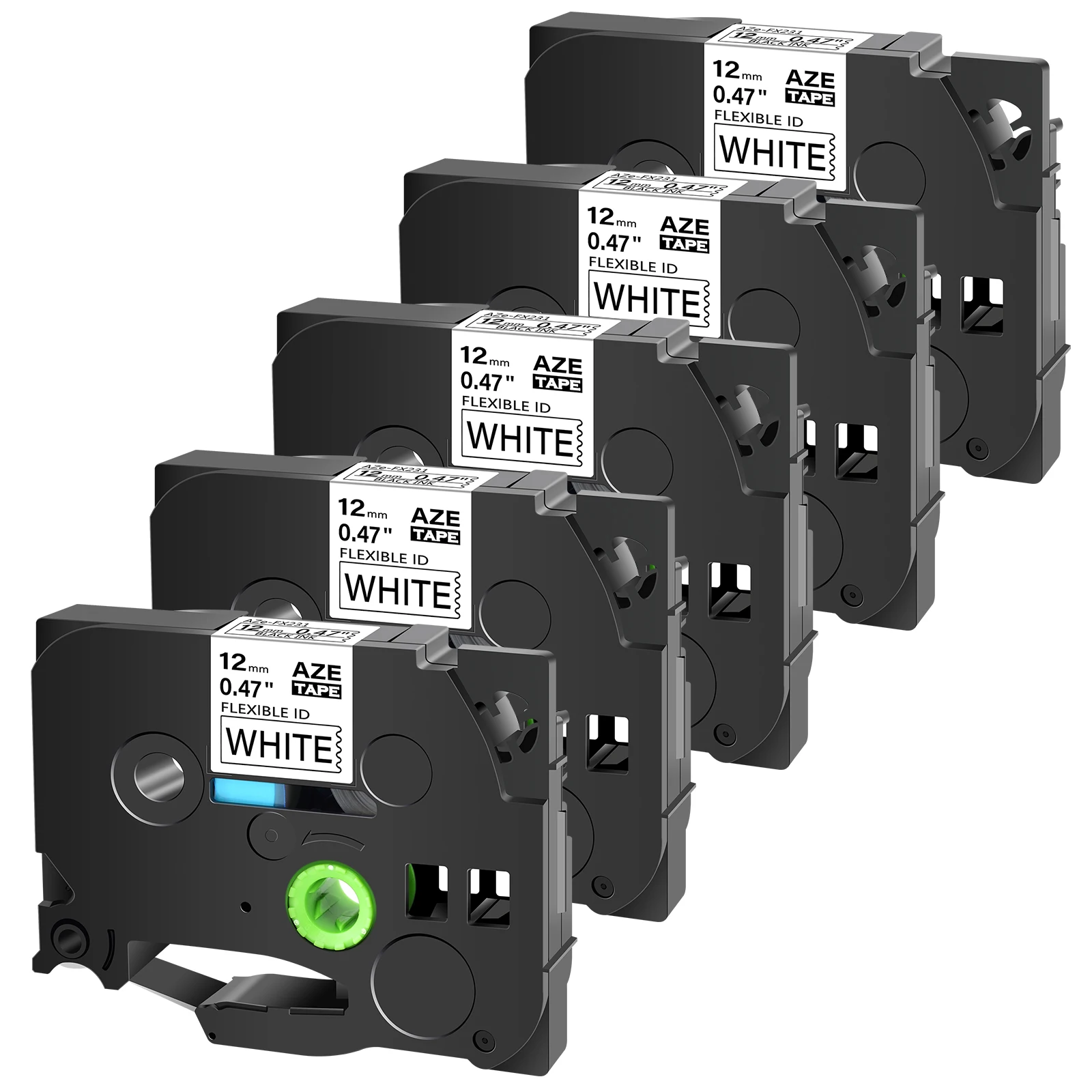 5PK 12mm Black on White Flexible ID Laminat Tape Compatible Brother Tz TZe-FX231 Lable Tape for P-Touch PT-1010B Label Printers
