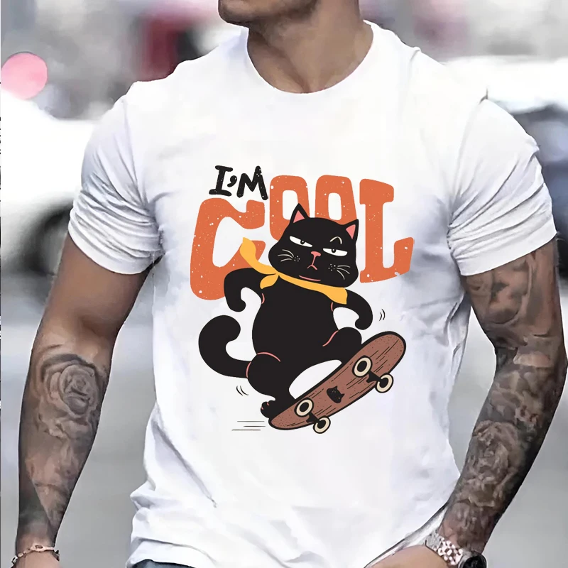 

Cartoon Black Cat Printed Short Sleeved Men Women T-shirts Fun Retro Harajuku Unisex Tee Cool Skateboarding Hip-hop Clothing