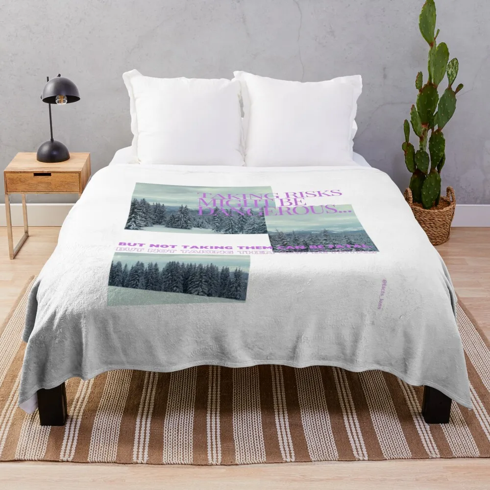 Facts Lens - Snow, Scenery, and Trees in the Modern Trend Mountain of Truth and Quotes (Purple and White) Throw Blanket