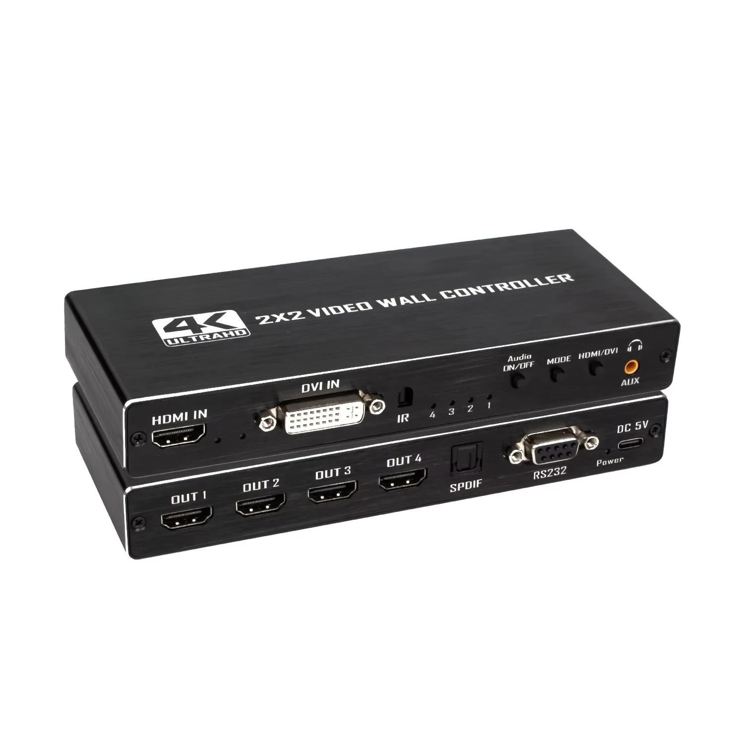 Aluminum Alloy Video Wall Controller with RS232 180 Rotate   o for 4 TV Screens 1 Wall Display 2x2 &DVI Input 4K