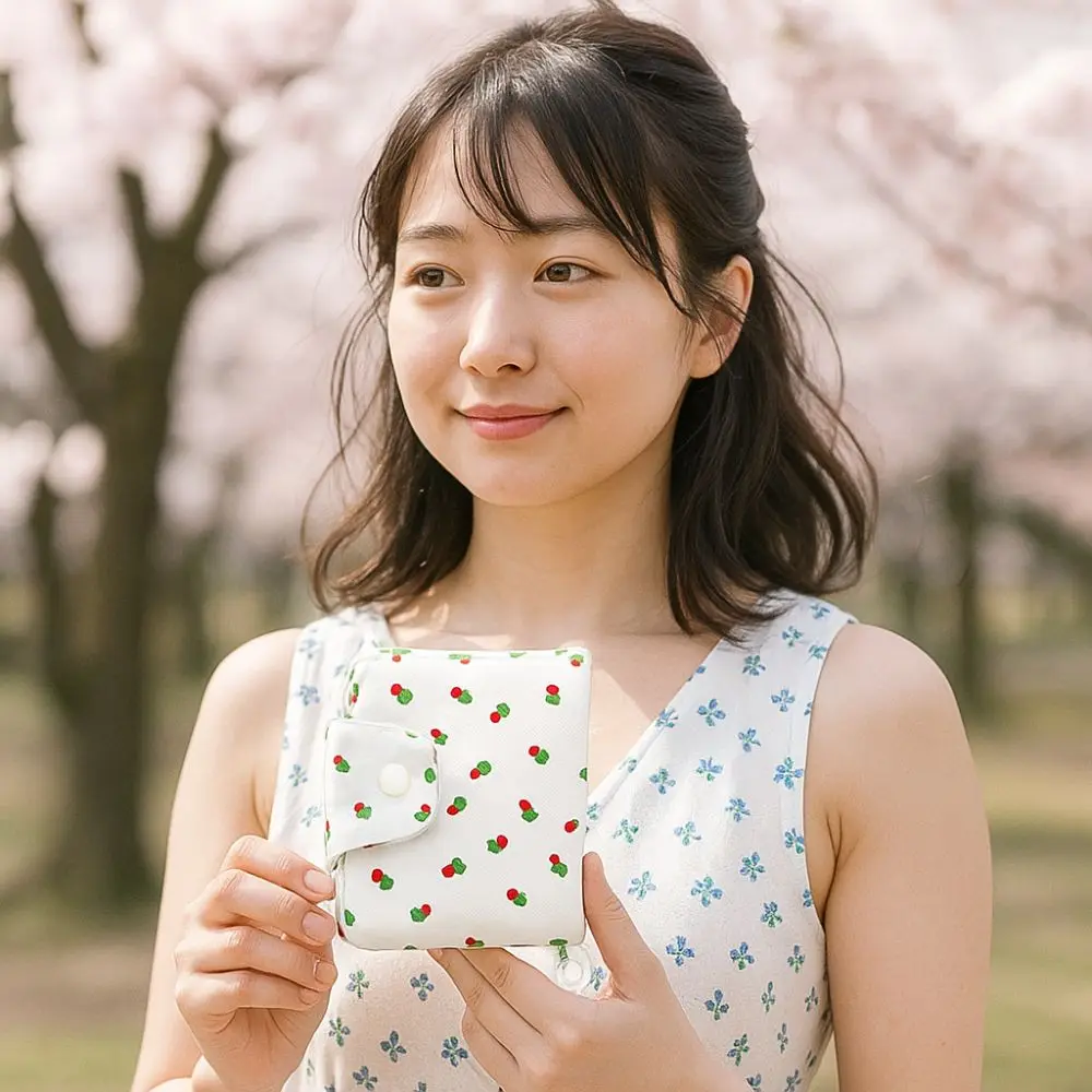 

Floral Print Quilted Cotton Coin Purse Cherry Multi-interlayers Small Makeup Lipstick Bag Jewelry Packing Pouch Japanese Style