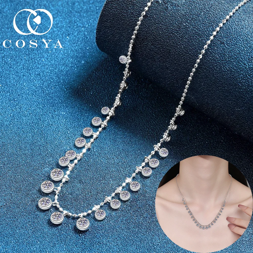 

COSYA 4,5 карата, полное муассанитовое ожерелье с кисточками и пузырьками для женщин, 100% серебро 925, круглое колье с бриллиантами в лаборатории, вечерние ювелирные изделия