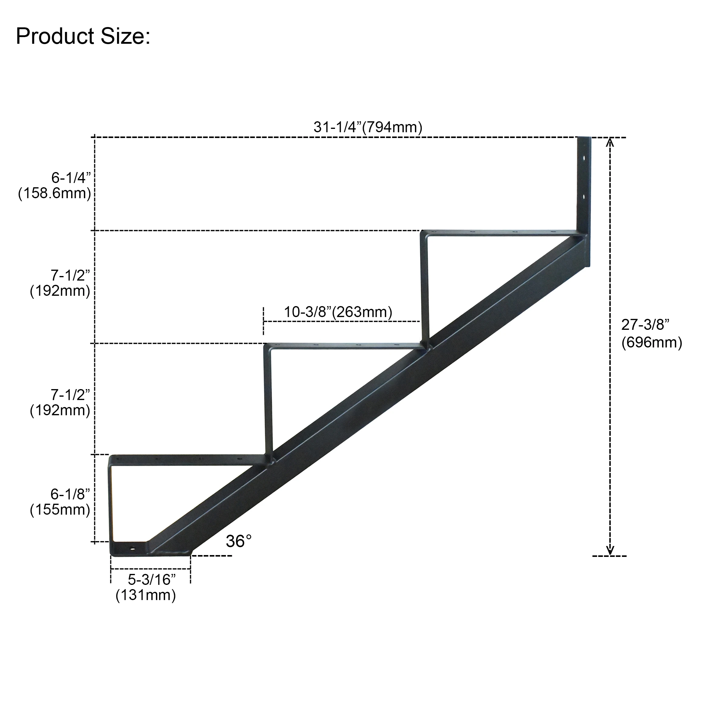 DIYHD Elevador de escalera de acero Cuerda de escalera de 3 escalones para altura de cubierta de 10 pulgadas, negro recubierto de polvo, capacidad de carga máxima: 500 libras, 2 paquetes