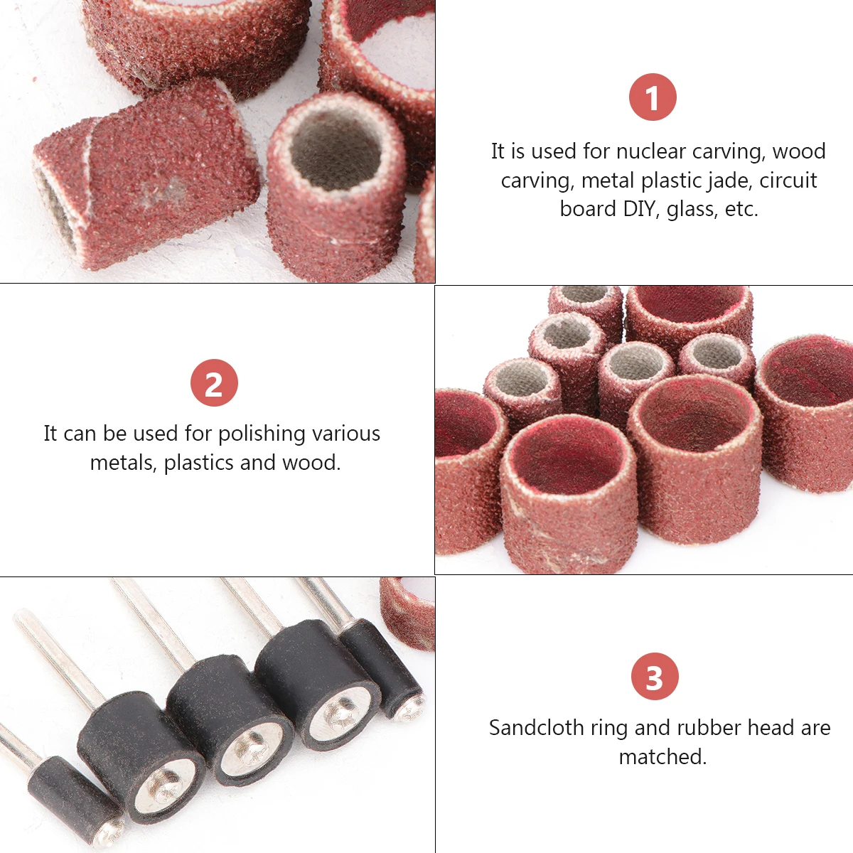 

20 pcs Sandpaper Ring Sanding Head 80 Mesh Rotary Tool Bands Polishing Accessories for Wood Metal Plastic DIY Carving