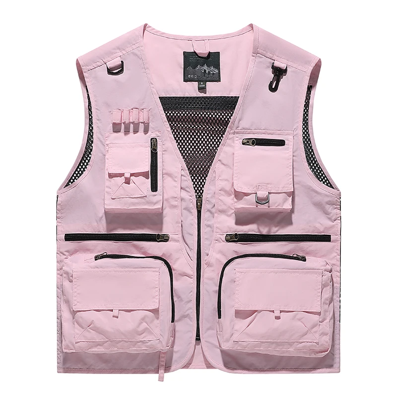 Breathable Mesh Back Men Utility Vest Multi Pocket Full Zip Sleeveless Outdoor Fishing Photography Tactical Waistcoat