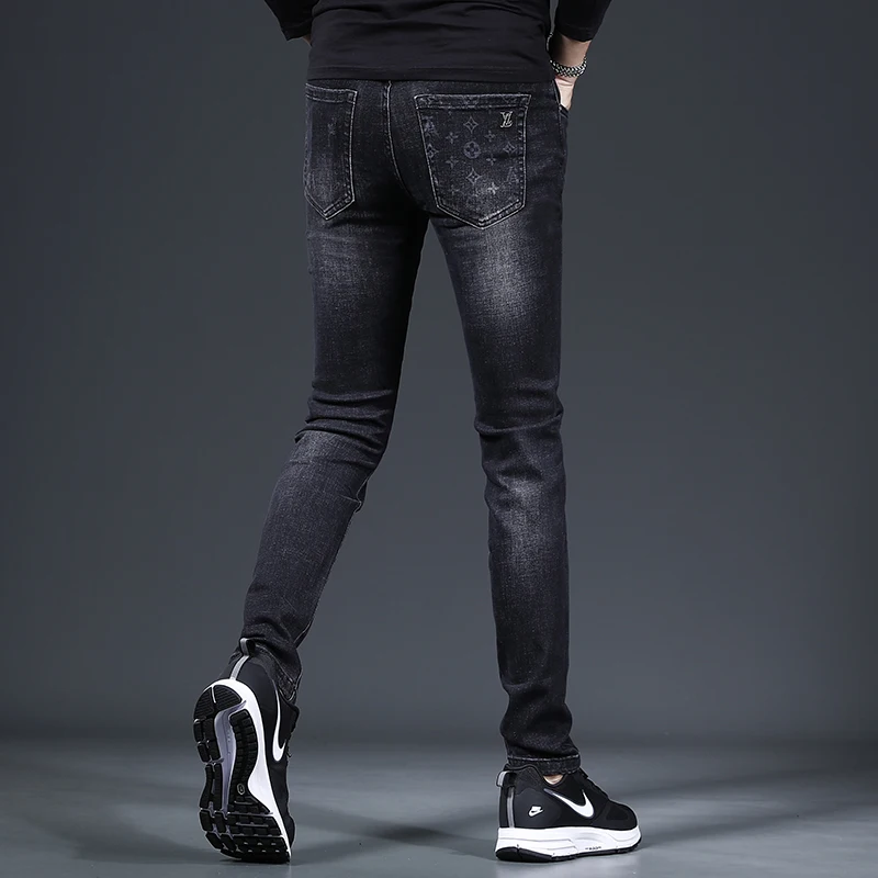 

Black Slim Fit Men's Jeans Elastic Casual Thickened Autumn Winter New Style Comfortable Breathable Stretchable Denim Pants