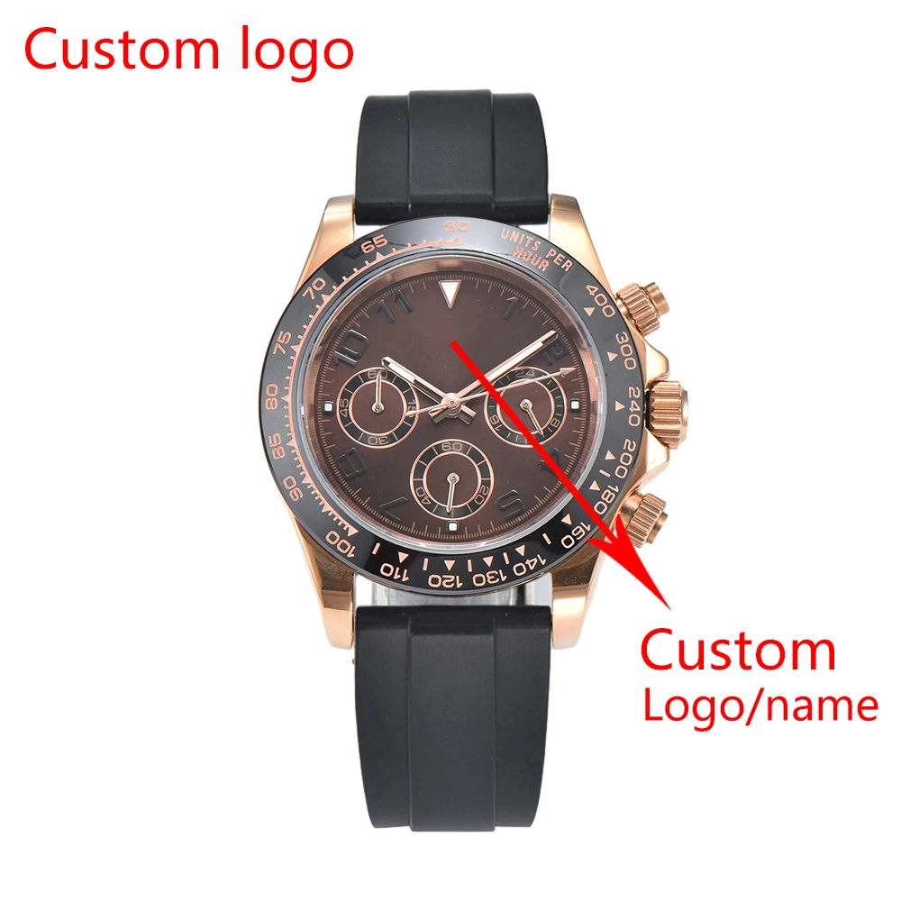 

Custom Logo 39mm Mens watch Luxury Brand Rubber Strap Moonwatch For Mens Business Chronograph VK63 quartz movement