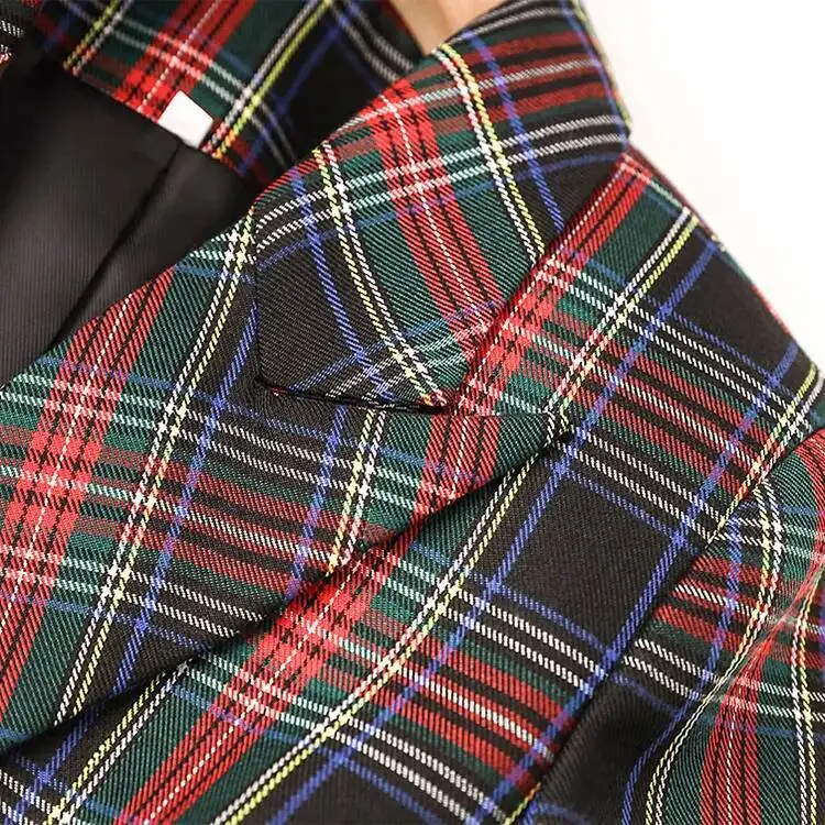 LEOSOXS Vintage Plaid Women's Blazers Double-breasted Formal Jackets Long Sleeves Lapel Outerwear Office Lady Suit Coats Autumn