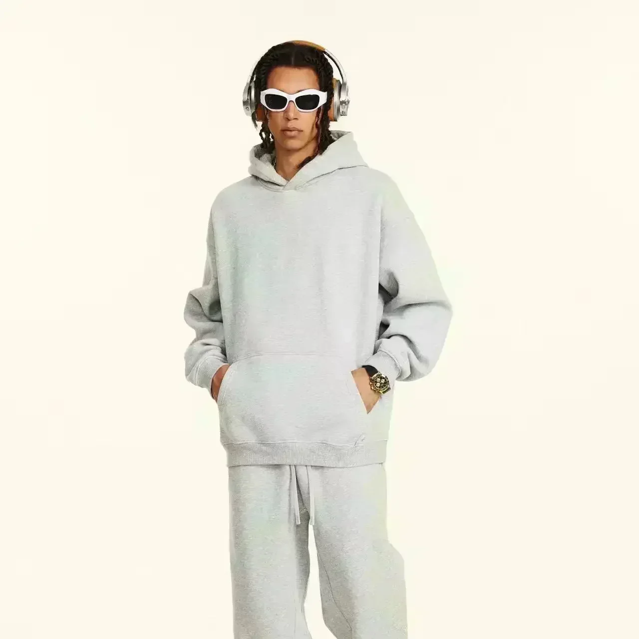 Italienischer Print Herren-Hoodie, hochwertige Langarm-Sweatshirt in Unifarben, urbaner, lässiger, modischer, sportlicher Kapuzenpullover, Herrenbekleidung – Detail 3