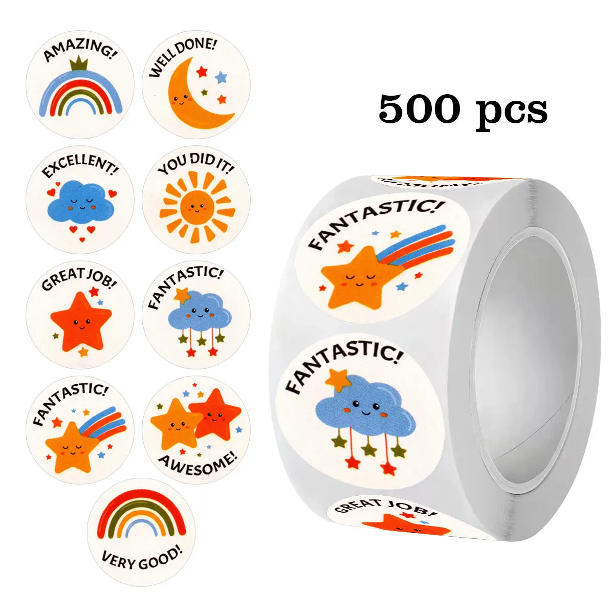 

500Pcs Rainbow Stars Sun Clouds Reward Sticker Fun MotivationSticker for School Teacher Student Stationery Stickers Kids