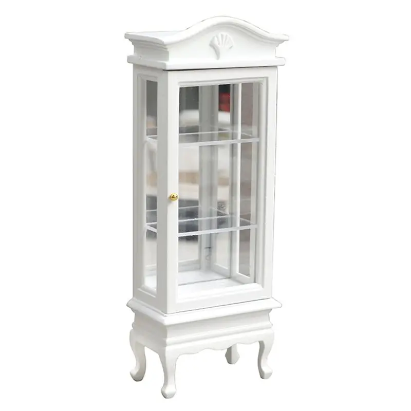 A60F-1/12 Dollhouse Miniature Furniture Cabinet Wooden Single Door Bookcase Showcase For Dollhouse Kitchen Dining