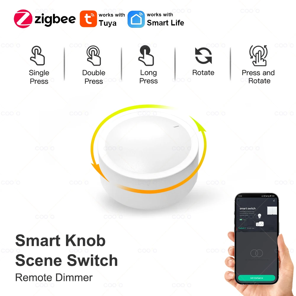 Tuya ZigBee Smart Knob Switch Wall Scene Switch Push Button Battery Powered Automation Scenario Remote Panel Smart Life App