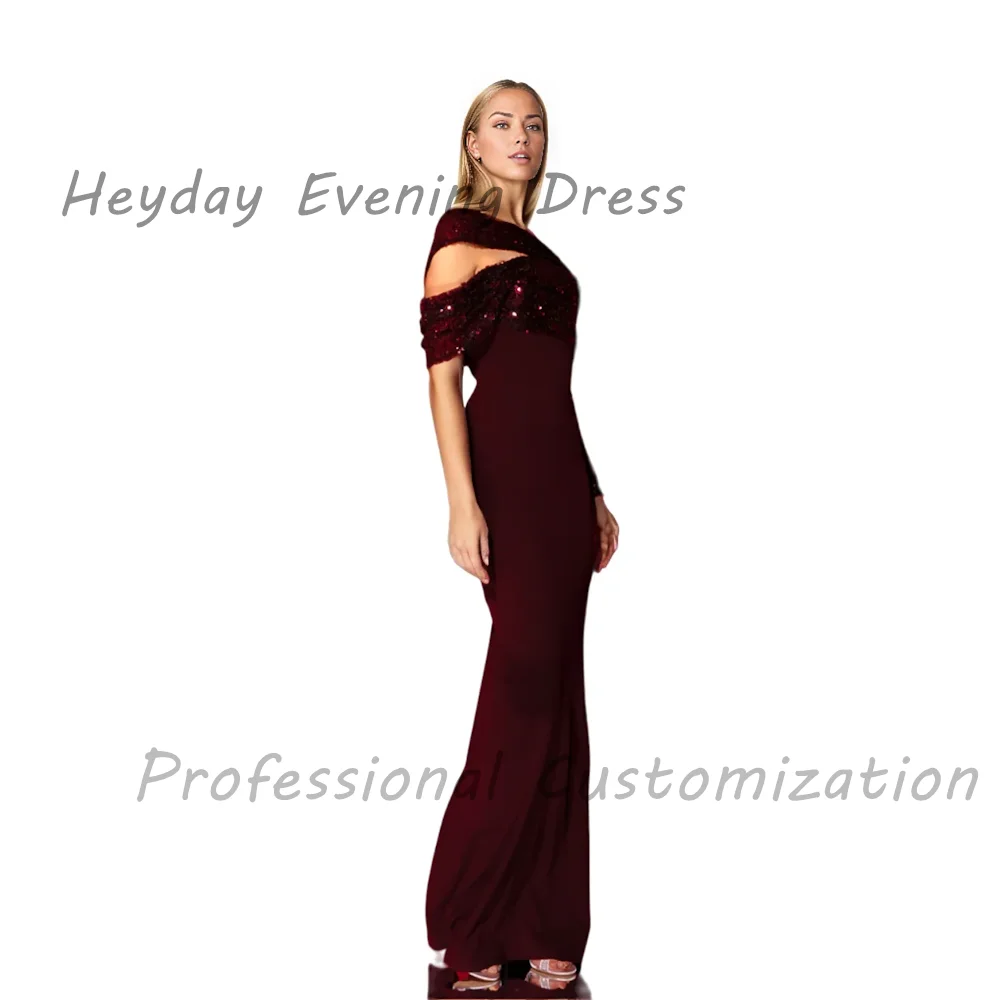 

Heyday السعودية One Shoulder Crepe Beaded Straight Short Sleeves Floor Length Elegant Prom Party Dress For luxurious Woman 2024