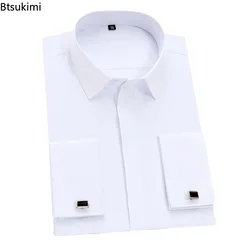 New Men's Classic French Cuff Dress Shirts Long Sleeve Tuxedo Male Shirt with Cufflinks Formal Party Wedding Men Formal Shirts