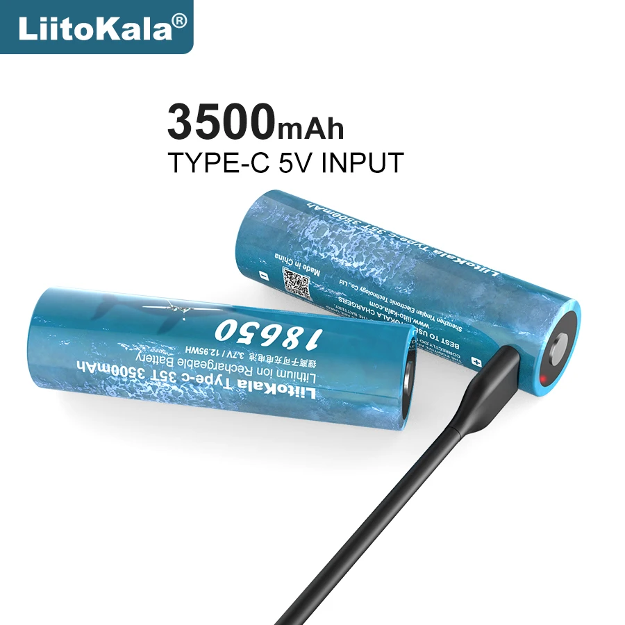 LiitoKala-Bateria de Lítio Recarregável, 3.7V, 18650, Lii-35T, 3500mAh, USB Tipo-C, Entrada 5V para Brinquedo, Teclado, Controle Remoto
