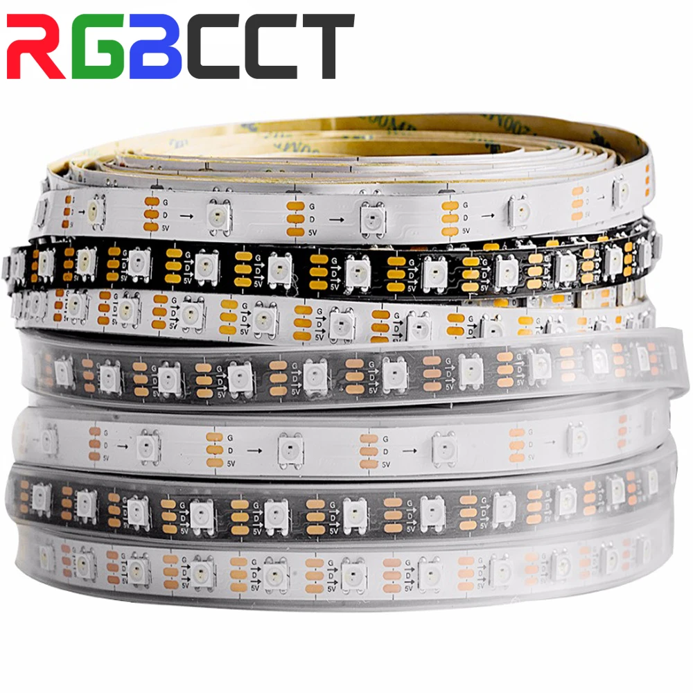 WS2812B LED Strip Light WS2812 RGB IC Individually Addressable 30 60 100 144 Pixels LEDs/m TV Backlight Black White PCB ECO DC5V