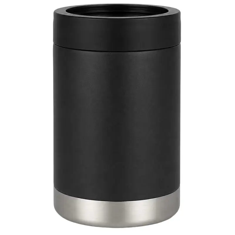 75STO-Can Cooler For Regular 12 Oz Bottles,Stainless Steel Double-Walled Insulated Beer Can Cooler (Single Lid-Black, 12OZ)