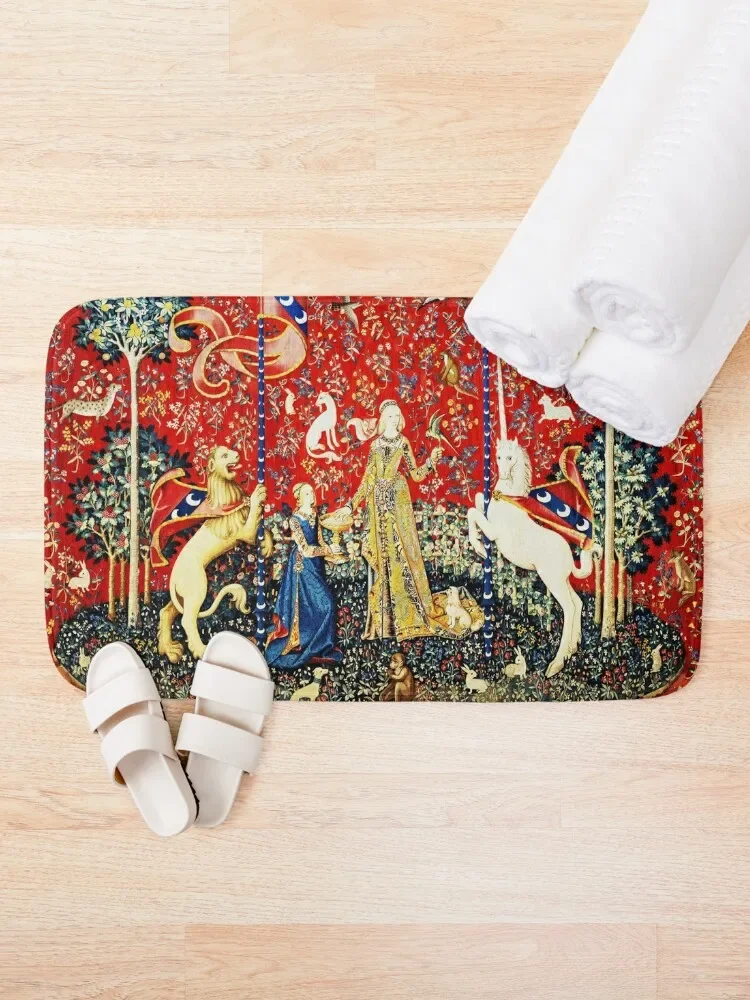 The lady and the unicorn- the Taste French tapestry 15th century Bath Mat House Entrance For Toilet Rug Bathroom Mat