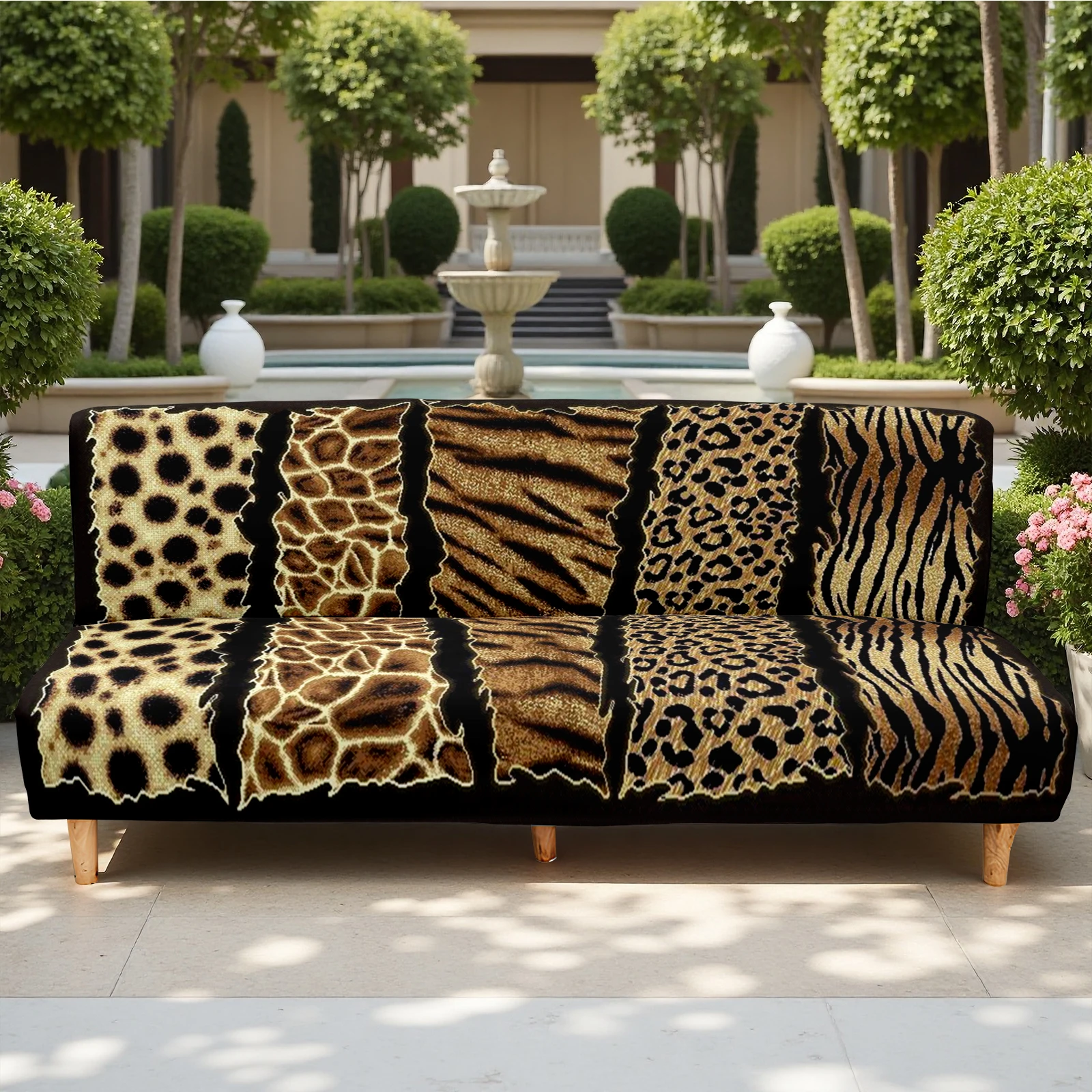 Animal Print Summer Outdoor Sofa Bed Cover, Leopard & Tiger Pattern, Stretchable Milk Silk, Pet - Friendly