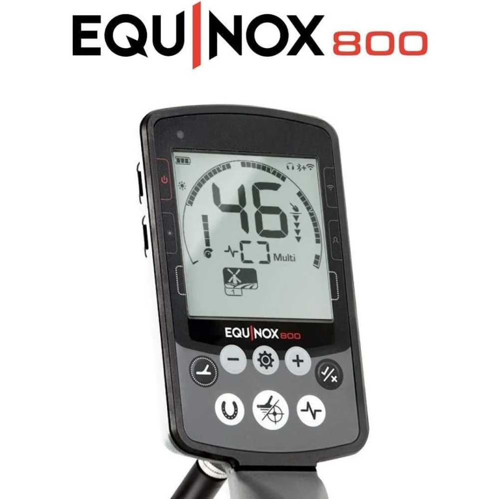 Detector de metais Equinox 800 com Pro Find 35, bolsa de transporte, bolsa de descobertas, 4 modos de detecção, 6 opções de frequência, detector de metais