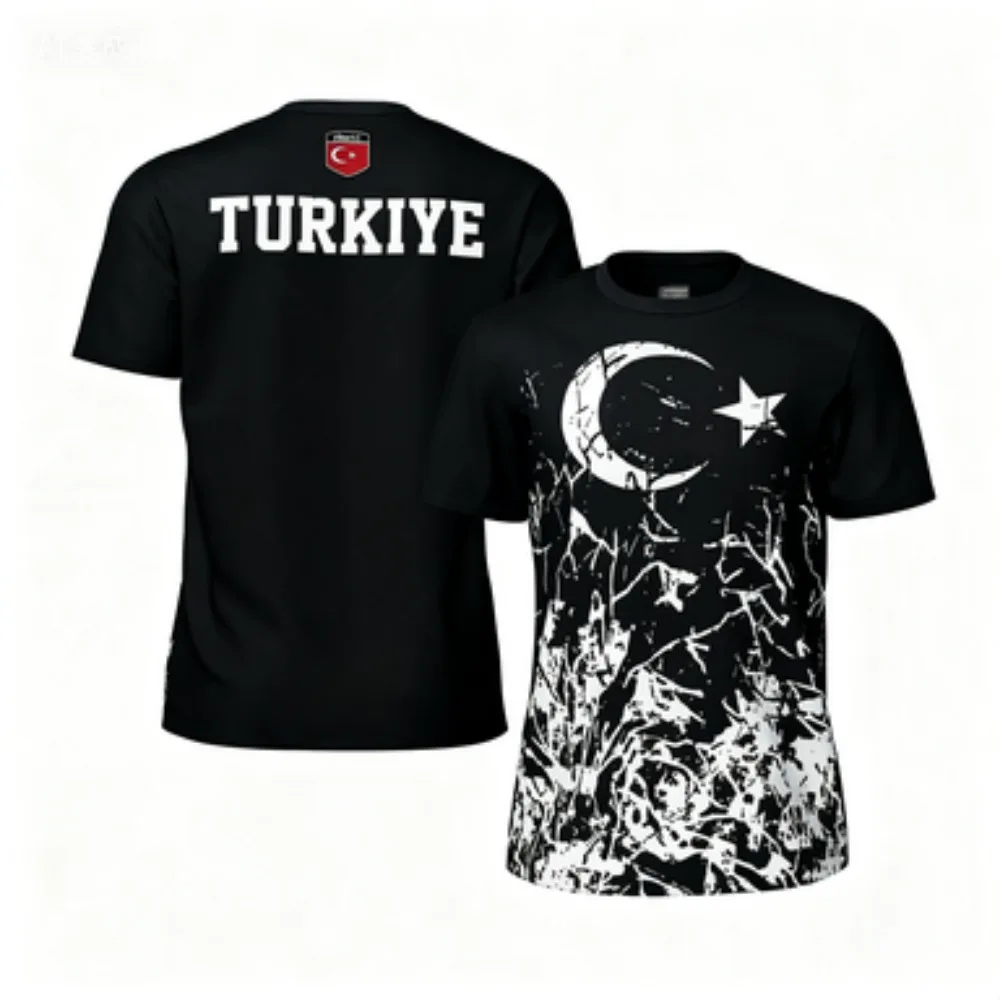 موضة Türkiye العلم كرة القدم تي شيرت الصيف عادية قمصان قصيرة الأكمام ثلاثية الأبعاد الطباعة تي شيرت رياضي فضفاض الشارع سريعة الجافة