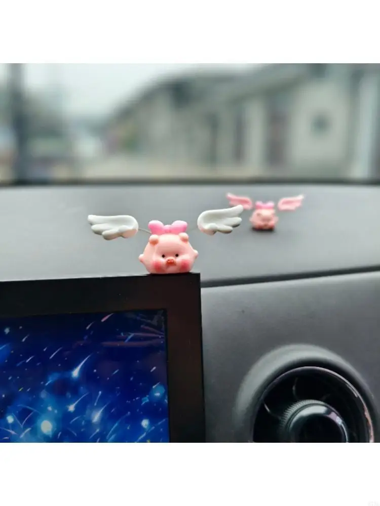 37ME Resin Wobbling Flying Pig Figurine Miniature Animal Statue For Car Dashboard Decoration And Office Desk Ornament