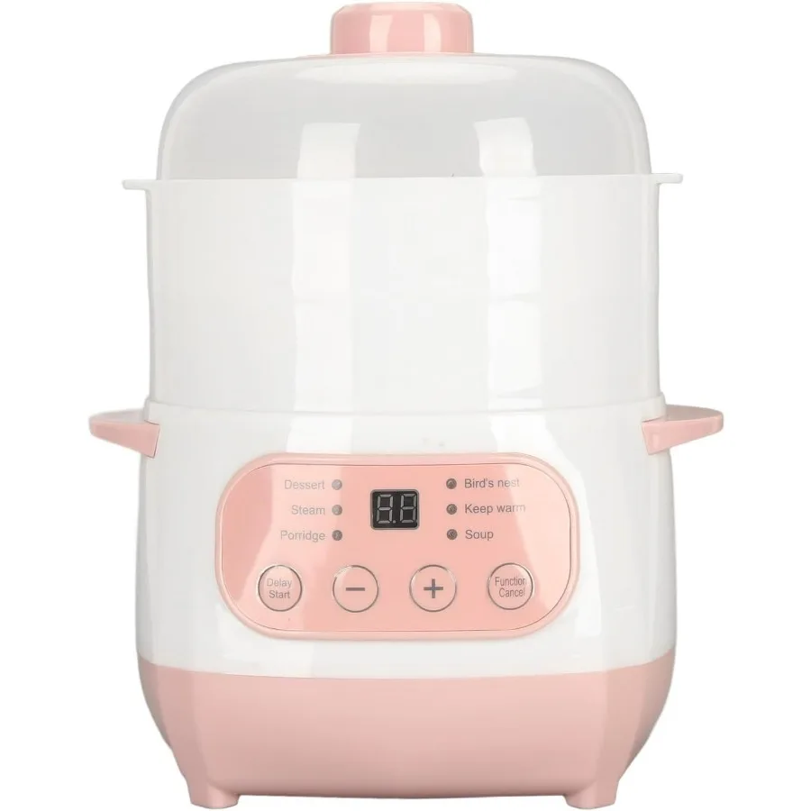 

Smart 1L Electric Stew Pot 200W Digital Ceramic Slow Cooker with Steamer Lid for Porridge Soup Timer Function Non-Stick Interio