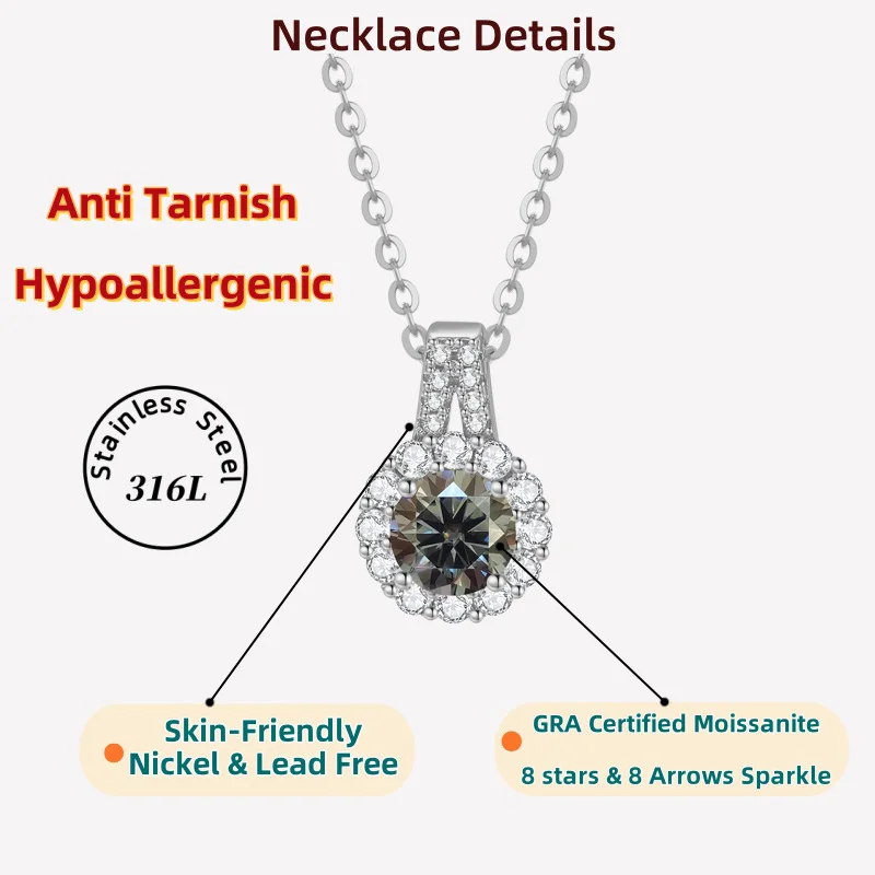 LAMVOICE Weihnachtsgeschenk, Schmuck für Frauen, hochwertiger Schmuck, hypoallergene Halskette, 1 Karat Moissanit-Halskette für Frauen,