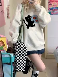 HOUZHOU-sudaderas Kawaii Y2K de cuello redondo para mujer, sudaderas con capucha de manga larga estilo japonés de los años 2000, Tops de algodón Harajuku, Tops de invierno