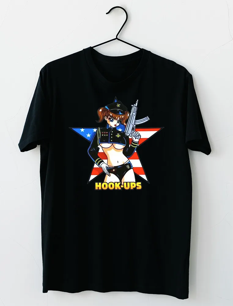 LIMITED NEW Hook Ups Skateboard American FlagGirl T-Shirt S-4XL