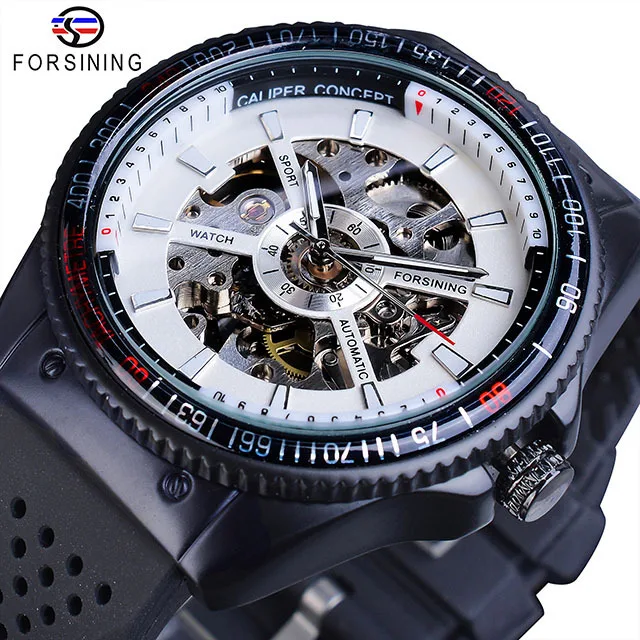 Fashion Forsining Top Brand Hollow Black Rubber Strap For Men\'s Classic Retro Luminous Pointer Fully Automatic Mechanical Watch