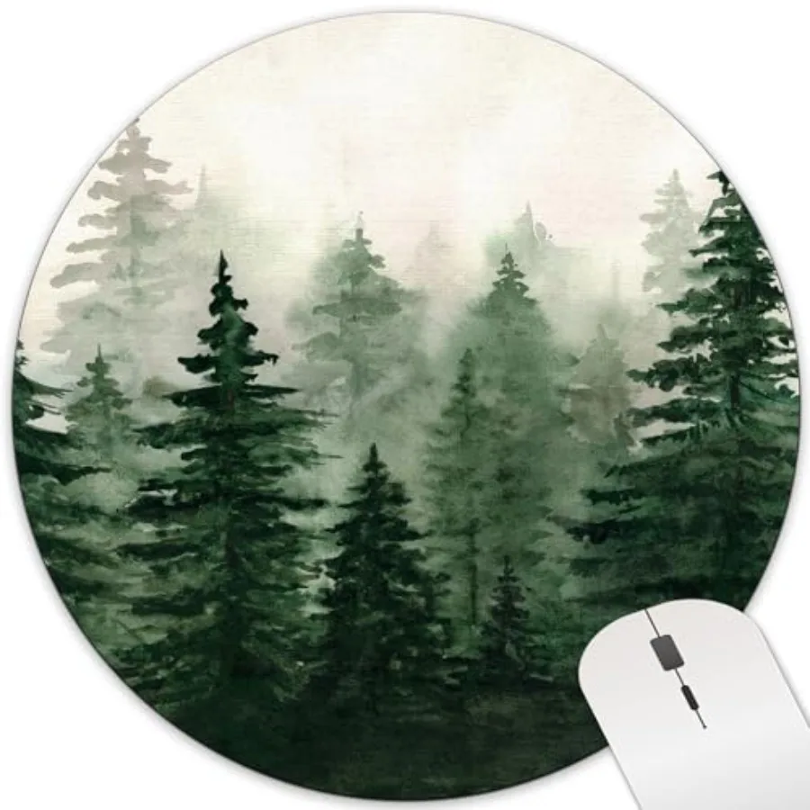 Dark Round Mouse Pad Mountain Cute Nature Vintage Forest Tree Circle Mousepad Desk Mat Aesthetic Women Office Small Computer La