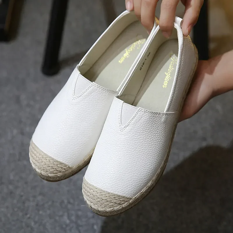 

2019 Loafers Shoes Women Slip on Flats Solid Spring Summer Ladies Round Toe White Shoes Womens Leather Moccasins Women Loafers
