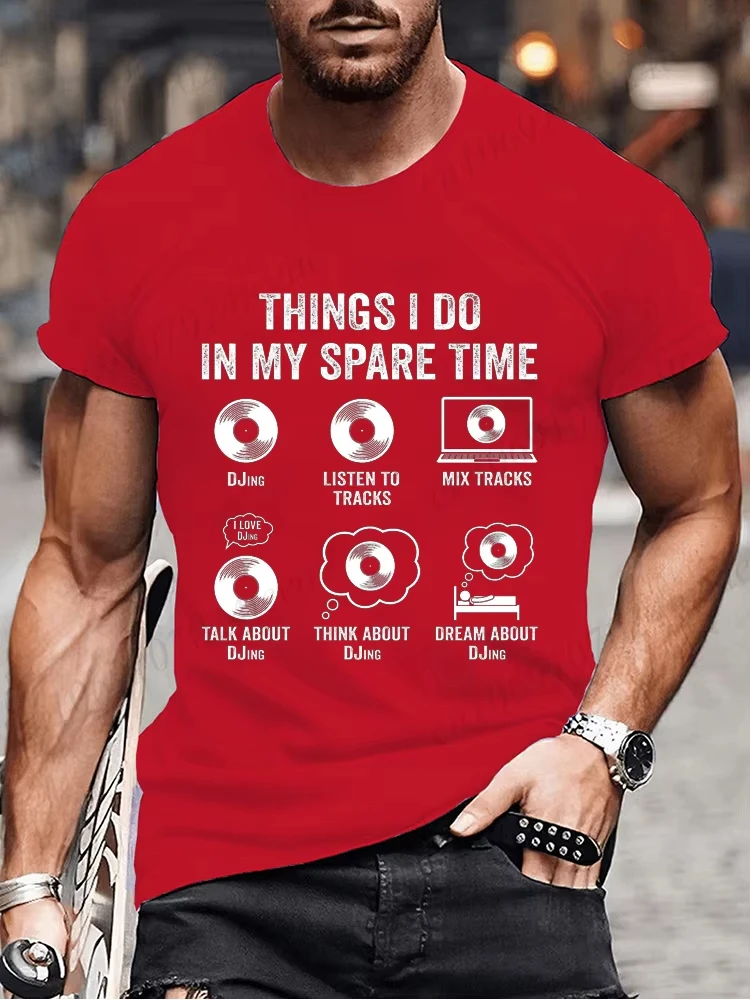 Summer Men's Fashion Clothing Hip Hop Vinyl Record DJ Graphic Tee Shirt Men Casual Streetwear Music Lover Funny Tops T-shirt