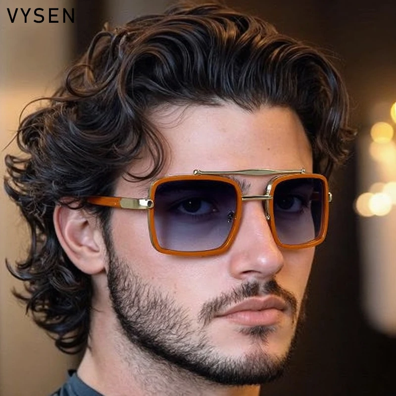 Small Frame Rectangle Punk Sunglasses Men 2025 Luxury Brand Vintage Steampunk Double Beam Sun Glasses For Male Metal Shades